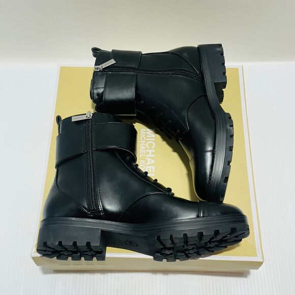 Michael Kors Tatum US 9.5 M Combat Boots Black Faux Leather Ankle Zip NIB $225 - Picture 7 of 13